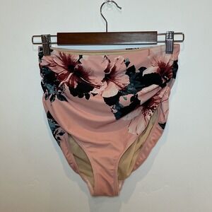 Albion Fit High Waisted Swim Bottoms Womens Small Pink Floral Excellent Ruched